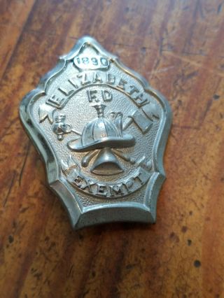 Vintage Antique Fire Department Elizabeth N.  J.  Exempt 1890 Badge By C.  D.  Reese