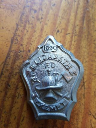 Vintage Antique Fire Department Elizabeth N.  J.  Exempt 1890 Badge By C.  D.  Reese 2