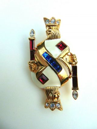 Rare 1996 Trifari King Of Diamonds Rhinestone & Enamel Brooch Pin -