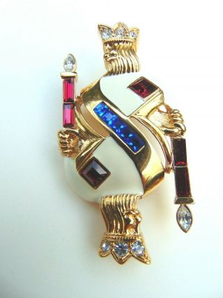 RARE 1996 TRIFARI King of Diamonds Rhinestone & Enamel Brooch Pin - 2