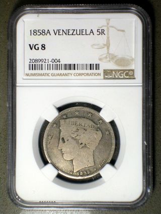 Republic Of Venezuela 1858 A 5 Reales Ngc Vg - 8 Extremely Rare Problem