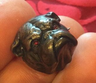 Real Antique Sterling Silver Art Nouveau Bull Dog Watch Pin Brooch