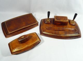 Vintage Asprey & Co.  London Leather 2 Pen Desk Set W/ Blotter & Note Pad