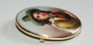 Antique Victorian 9ct Gold Hand Painted Porcelain Portrait Brooch / Pin.  Boxed.
