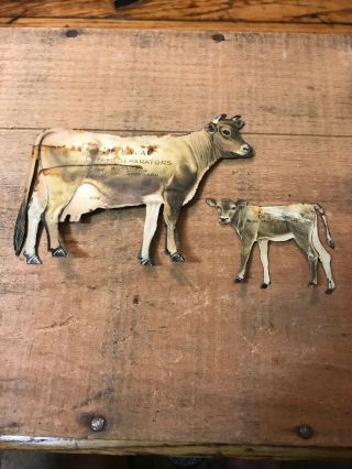 Vintage De Laval Cream Separator Tin Jersey Cow And Calf Set Advertisement Pair