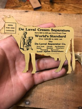 Vintage De Laval Cream Separator Tin Jersey Cow And Calf Set Advertisement Pair 3