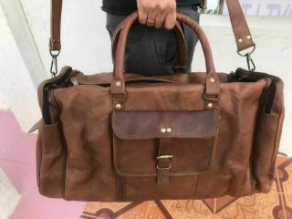 Vintage Large Men Real Leather Tote Luggage S Travel Bag Duffel Gym Bag