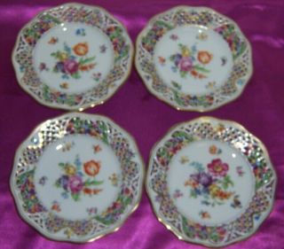 Vintage Shumann Dresden Porcelain 8 Hand Painted Reticulated Plates 4