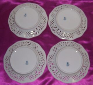 Vintage Shumann Dresden Porcelain 8 Hand Painted Reticulated Plates 5