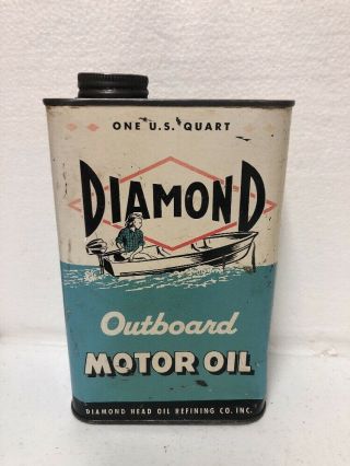Rare Vintage Diamond Outboard Motor Oil Quart Can Empty