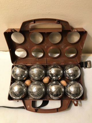 Vintage 6 Steel Ball Set Plastic Case Boules Bocce Petanque Game