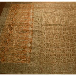 Sanskriti Vintage Brown Heavy Saree Pure Satin Silk Zari Woven Craft Fabric Sari