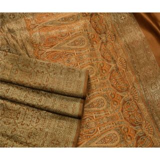 Sanskriti Vintage Brown Heavy Saree Pure Satin Silk Zari Woven Craft Fabric Sari 3