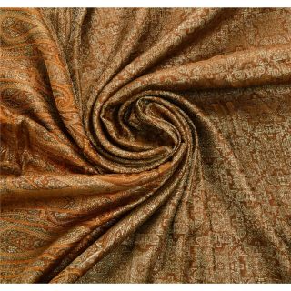 Sanskriti Vintage Brown Heavy Saree Pure Satin Silk Zari Woven Craft Fabric Sari 5