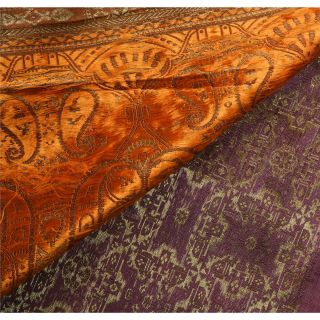 Sanskriti Vintage Brown Heavy Saree Pure Satin Silk Zari Woven Craft Fabric Sari 7
