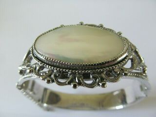 Vintage Whiting & Davis Silver Plated W/mothere Of Pearl Designs Bangle Bracelet