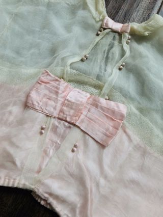 Rare Antique Edwardian 1910s 1920s Sheer Silk Pink Bow Button Blouse Large Xl