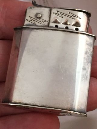 Vintage Demley Pocket Lighter - Engraved Lightning Bolt Design - Silver Plate