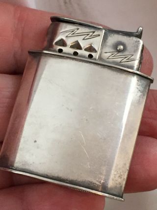 Vintage DEMLEY Pocket Lighter - Engraved Lightning Bolt Design - Silver Plate 2