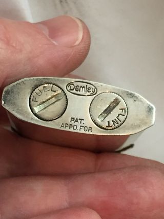 Vintage DEMLEY Pocket Lighter - Engraved Lightning Bolt Design - Silver Plate 3