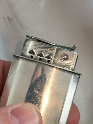 Vintage DEMLEY Pocket Lighter - Engraved Lightning Bolt Design - Silver Plate 4