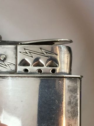 Vintage DEMLEY Pocket Lighter - Engraved Lightning Bolt Design - Silver Plate 7
