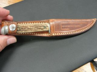 Vintage Stag Antler Handle Case - Xx Fixed Blade Knife & Sheath 6 "