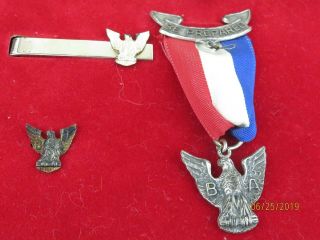 Vintage Sterling Silver Boy Scouts Eagle Scout AWARD RIBBON MEDAL pin Korean 2