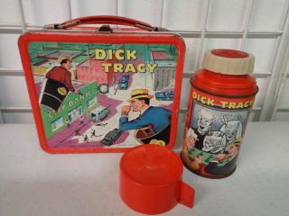 Vintage 1967 Aladdin Dick Tracy Metal Lunchbox Complete W/ Thermos