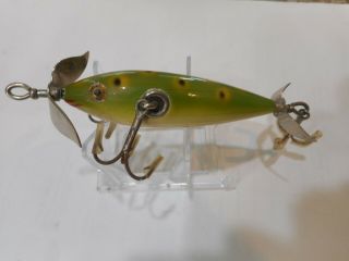 Pflueger Never Fail Minnow In Frog Vintage Wood Lure Red Gill Marks Ge