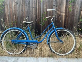 Vintage 1960s Old Montgomery Ward Hawthorne Blue Women Bicycle Road Cruiser Bike