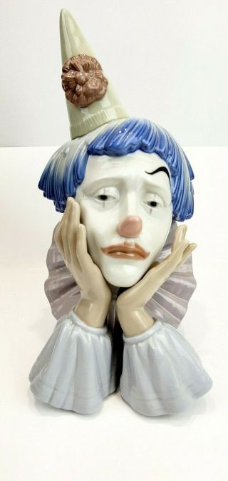 Vintage Lladro 5129 Sad Jester Clown Bust Head Porcelain Figurine