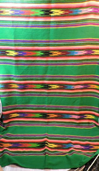 Vintage Large Serape Saltillo Rug Blanket Southwest Mexican American Wool Green