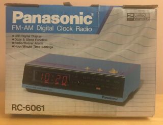 Vintage Panasonic Am Fm Digital Clock Alarm Radio Rc - 6061 Light Blue And Violet