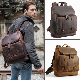 Vintage Men Real Leather Backpack Travel Overnight 15 " Laptop School Bag Daypack