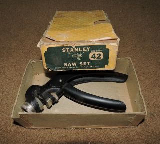 Vintage Stanley No.  42w Saw Set W/ Box Pistol Grip,  Usa Made