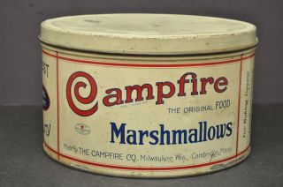 Antique Vintage 1920s Campfire Marshmallows 5lb Advertising Tin Container