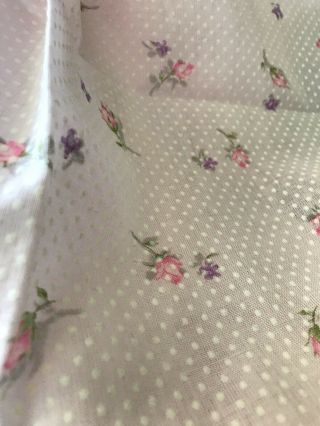 Vintage Flocked Pastel Floral Roses Fabric Semi Sheer Dotted Swiss Dots Pink