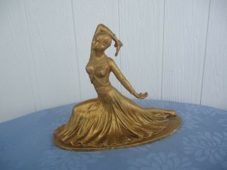 Vintage Art Deco Chaphirus Lady Figurine Gold Chalkware Plaster