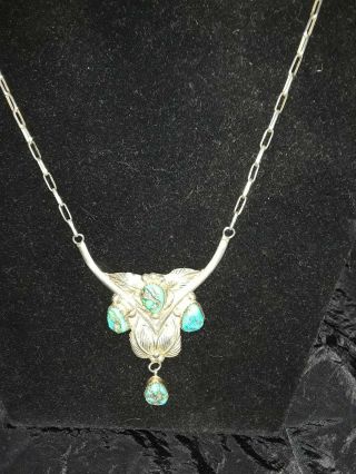 Turquoise Navajo Sterling Silver Necklace Vintage 1970 