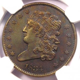 1834 Classic Head Half Cent 1/2c - Ngc Uncirculated Detail (unc Ms) - Rare Coin