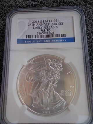 2011 S Silver Eagle Ms70 Ngc Er Rare S Mark From The 25th Anniversary Set