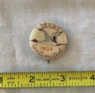1939 Ducks Unlimited Du Advertising Pin Back Button Vintage Collectible