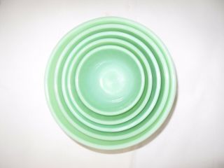 Fire King Jadeite Swirl Mixing Bowls,  5 Piece Set With Rare 5” Bowl