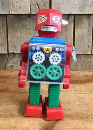 Vintage 1960’s Japan Wind Up Gear Robot Space Toy Honikawa