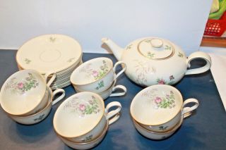 H&g Selb (heinrich) Bavaria Vintage 8pc Tea Cup & Saucer W/ Teapot Set