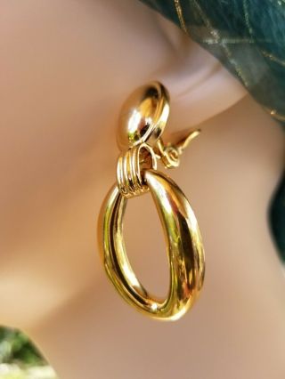 Vintage Auth Ysl Yves Saint Laurent France Gold Plated Earrings Modern Hoop Clip