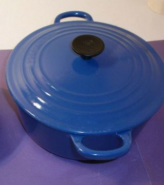 Vintage Le Creuset French Enamelware Blue 22 Dutch Oven With Lid DS 2