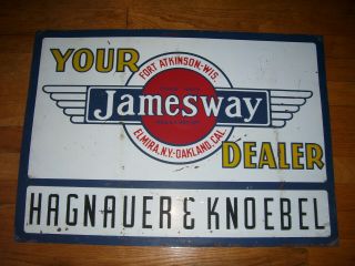 Vintage Tin Jamesway Dealer Sign - Hagnauer & Knoebel - 26 " Long - Good Colors