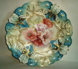Vintage R S Prussia Aqua Floral Embossed Plate Marked